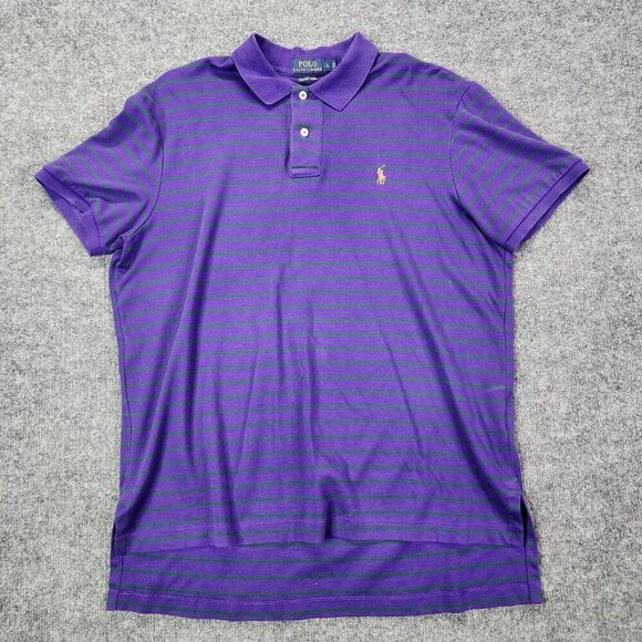 POLO Ralph Lauren Pima Soft Touch Purple Green Striped Mens Polo Shirt Large - Picture 1 of 13